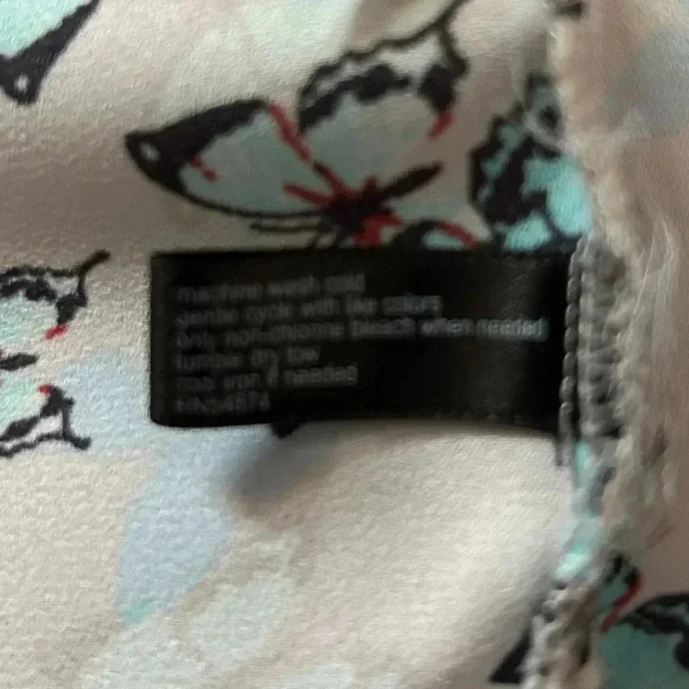 The Limited Ashton Butterfly Print Button Down Blouse Teal Cream Small - Picture 5 of 7